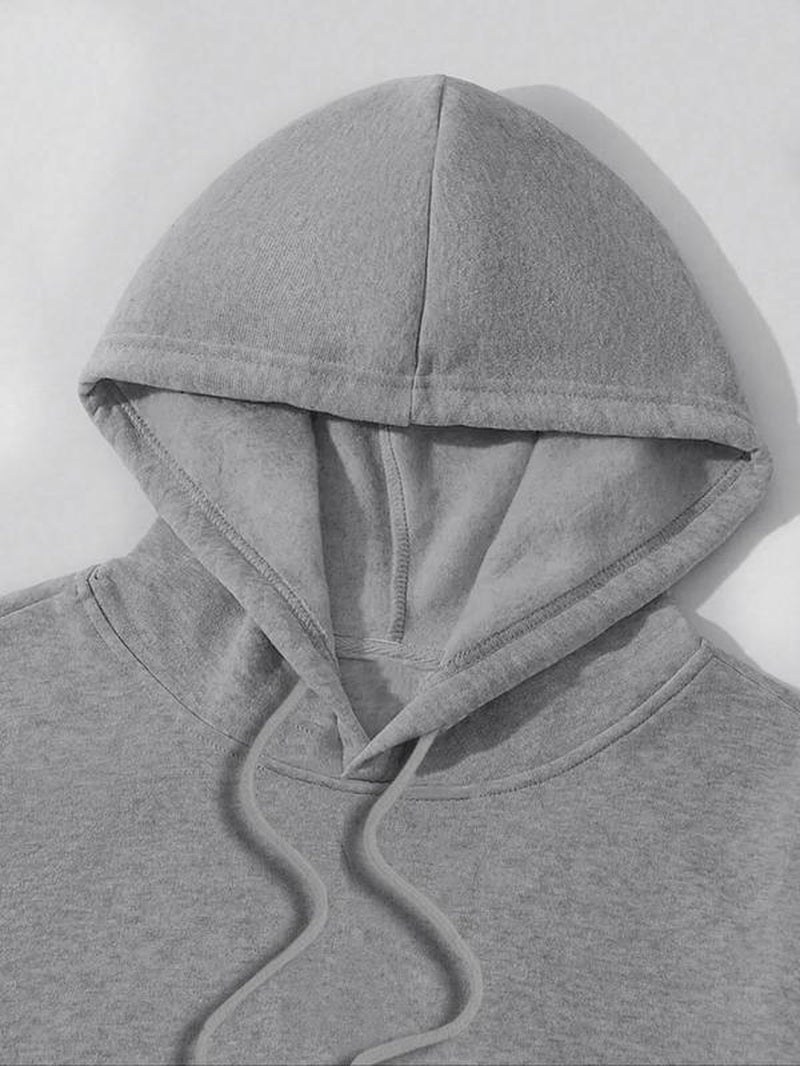 Women'S Letter & Characters Print Drop Shoulder Drawstring Pocket Hoodie, Fashion Casual Hooded Sweatshirt for Daily Wear, Women Clothing for Fall & Winter